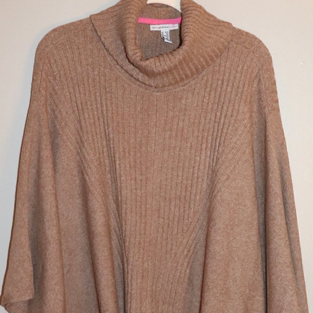 Isaac Mizrahi Live! Cowl Neck Sweater Poncho in Heather Tiramisu Size XL/1X